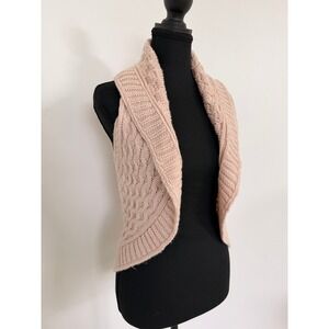 It's Our Time Womens Pink Cable Knit Shawl Collar Open Front Vest Sweater Small